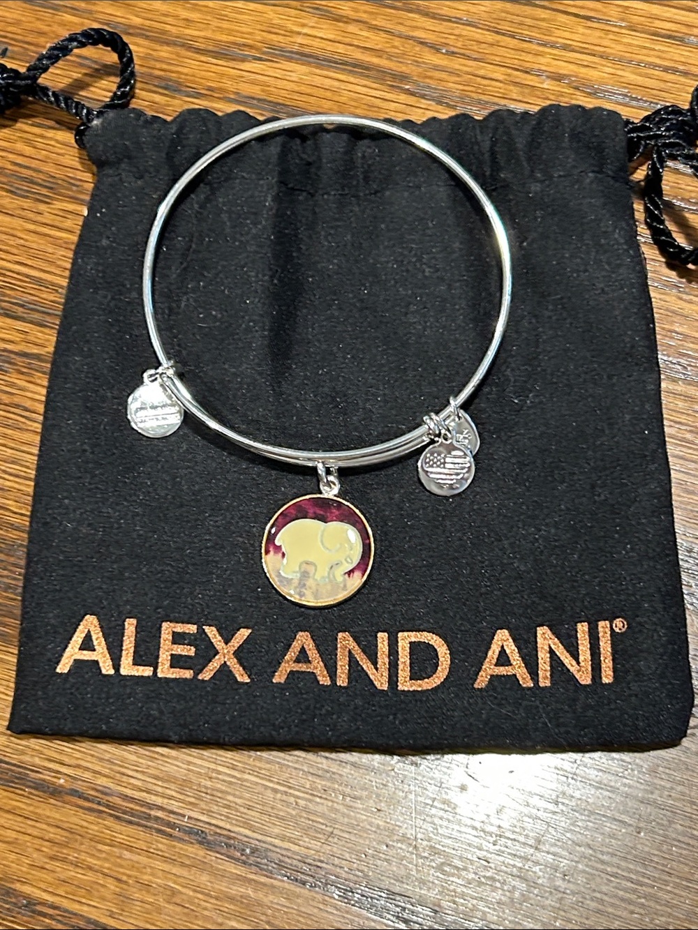 Alex and Ani Silver Ivory Ella Elephant Bangle Bracelet energy Charm w/ bag